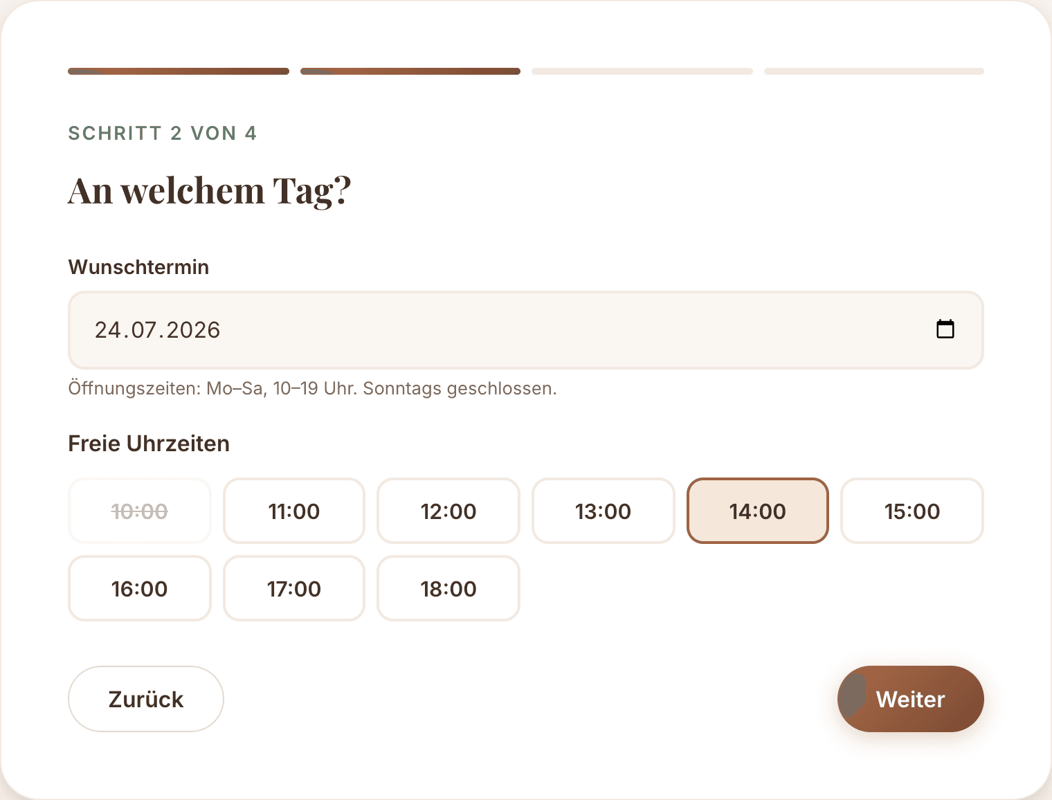 ÉCLAT – Terminauswahl mit Kalender und freien Uhrzeiten