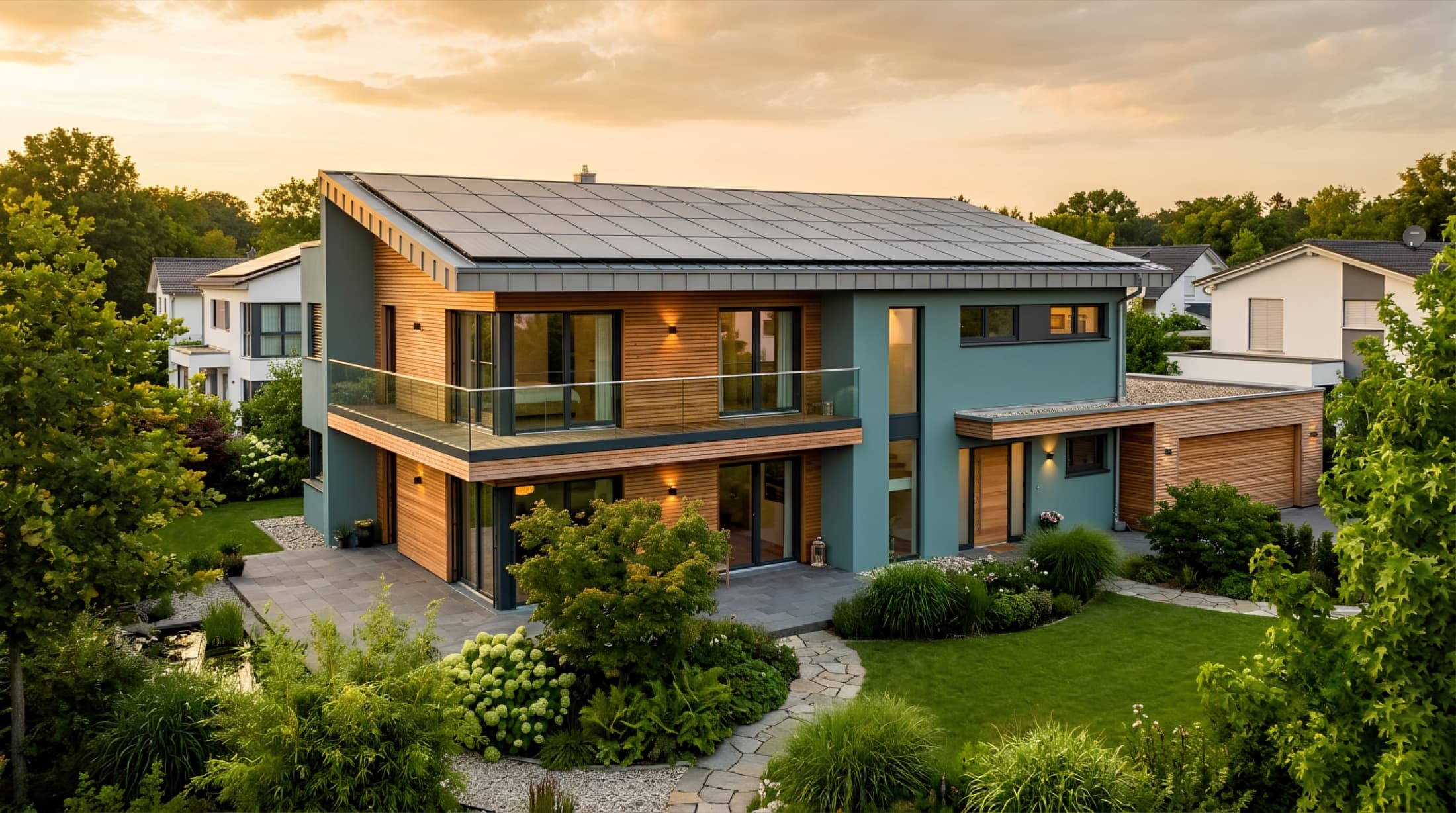 SolarLohnt – modernes Haus mit vollständig installierten Solarmodulen