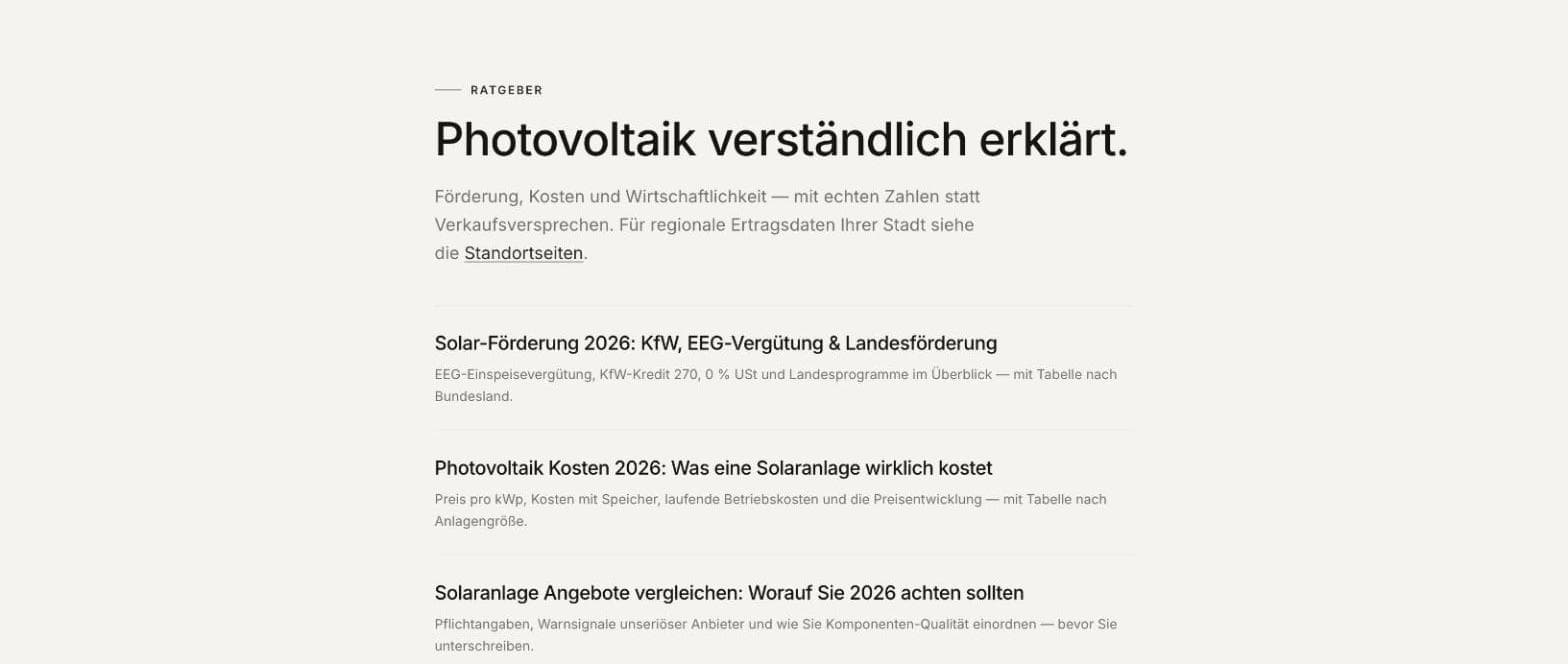 SolarLohnt – Ratgeber-Übersicht mit Fachartikeln